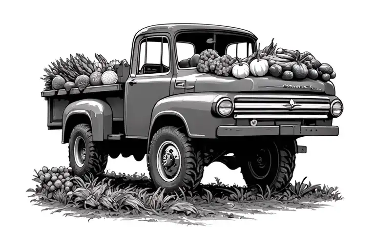 Farm Truck With Variety Of Vegetables In The Back