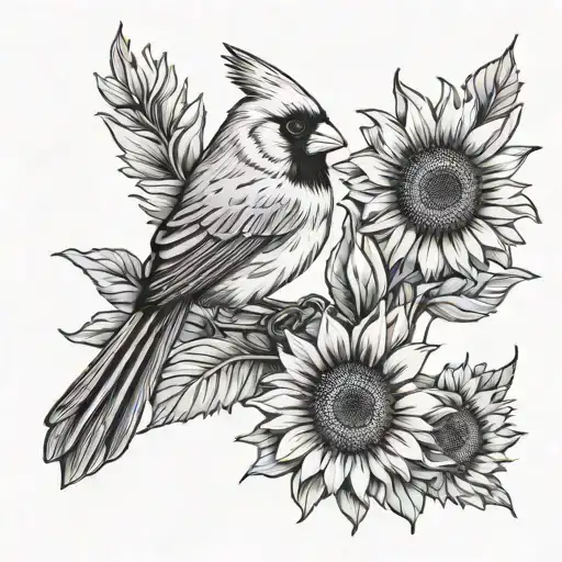 Cardinal And Sunflower Black Ink