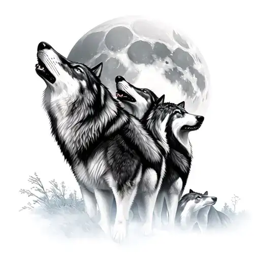 5 Wolves Howling At The Moon
