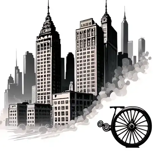 Chicago Buildings With Bean And Wheel In Front