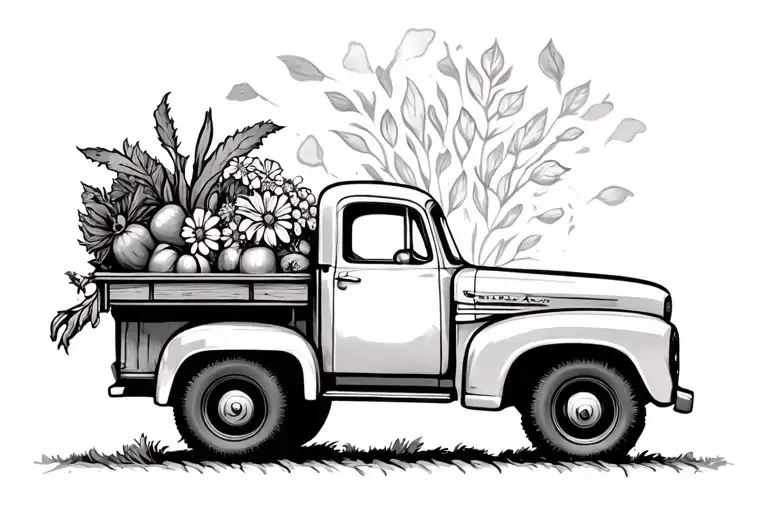 Farm Truck With Flowers And Veggies In The Back