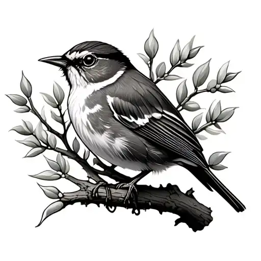 Wren Bird On Willow Tree