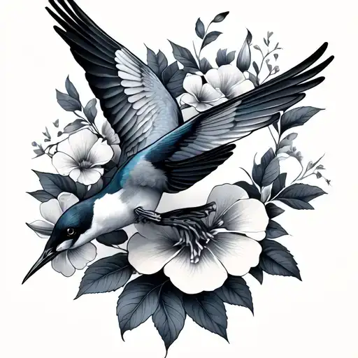 Swallows With Flowers