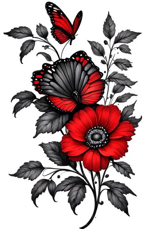 Simple Flowers With Red Butterfly Horizontal