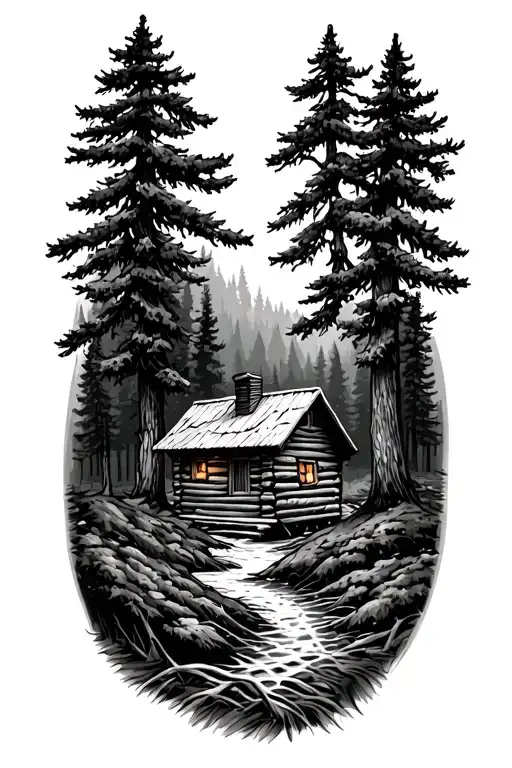 Canadian Cabin Forest Scene
