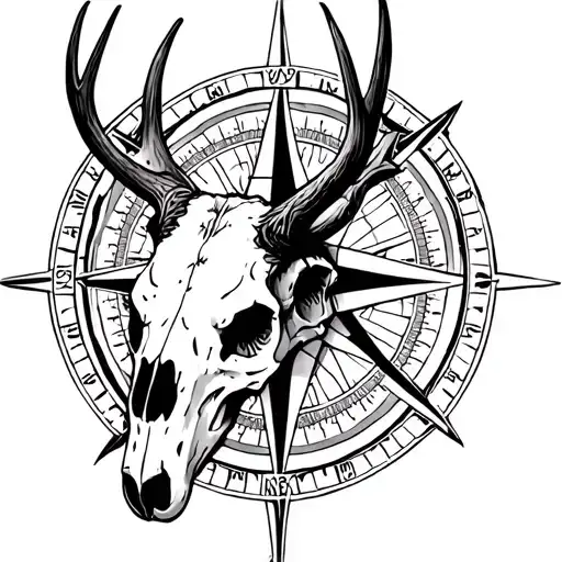 A Ancient Compass Elk Skull
