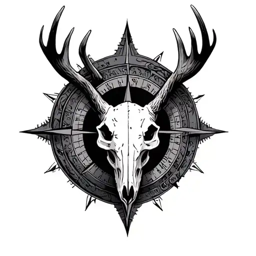 A Ancient Compass Elk Skull Below It