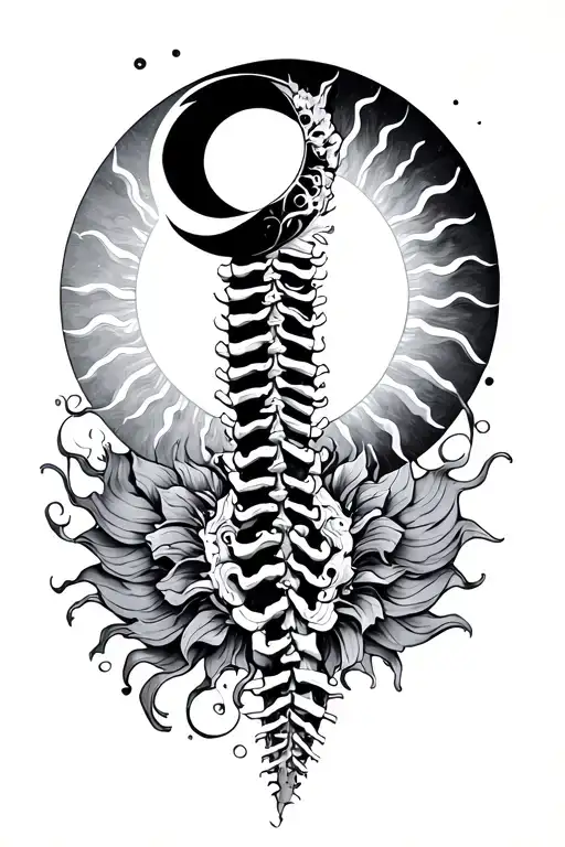 Spine Tattoo With Sun And Moon