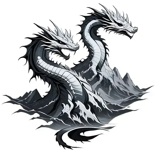 Two Dragons And A Moutain Range Outline