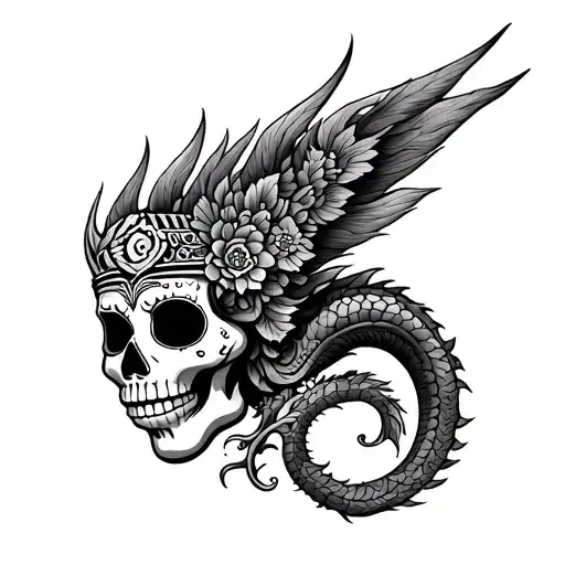 Quetzalcoatl With A Day Of The Dead Theme Tattoo Design Inspired