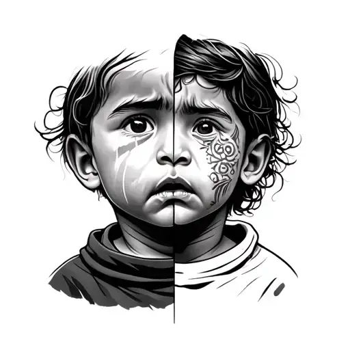 Half Face Of Crying Kid And Half Palestine With A Kefia Bonding The Two