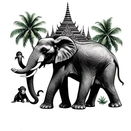 Outline Of Thailand With An Elephant And Monkey Inside