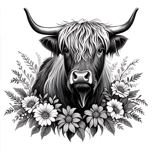 Highland Cow With Flowers