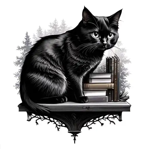 Spooky Bookshelf Black Cat Forest