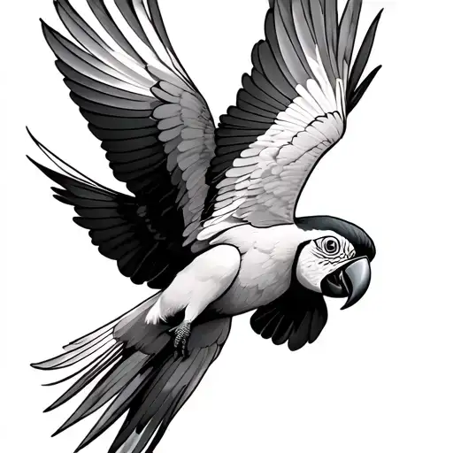 Small Black And White Macaw Flying