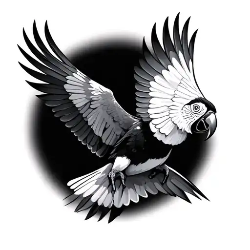 Small Black And White Macaw Flying
