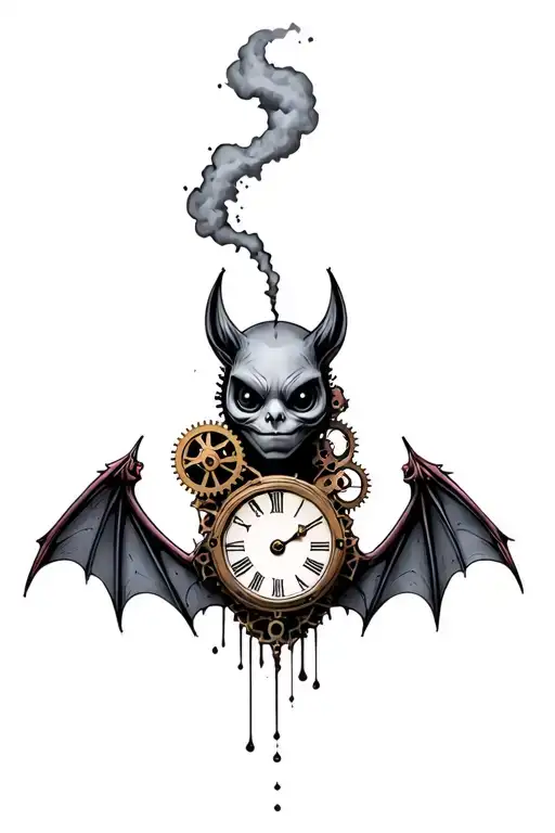 Steam Punk Bat With Decaying Wings And A Clock And Gears For The Body