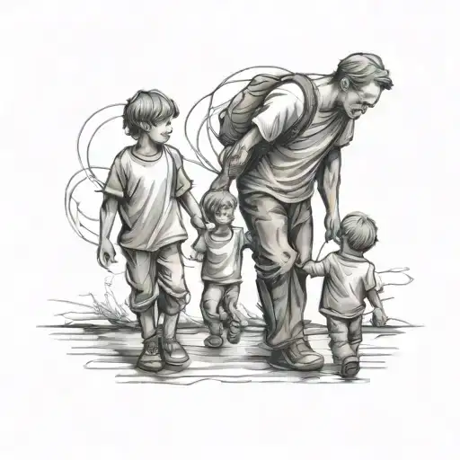 Father And 2 Boys Holding Hands