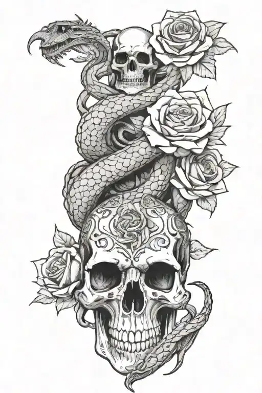 Dragon Castle Snake Skull With Roses