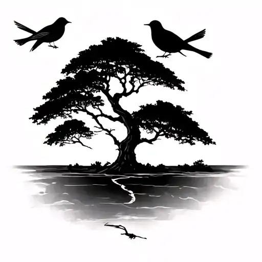 Smaller Shoulder Blade Tattoo Of A Small Tree With Three Birds