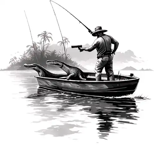 Man Shooting Crocodiles From A Boat Fishing