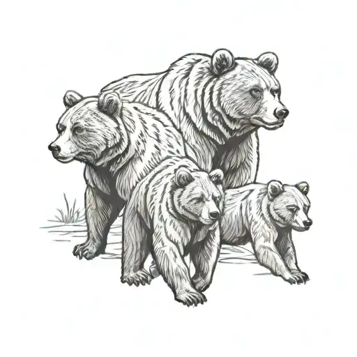 Ma Grizzly Bear With 2 Cubs Protecting Her Cubs