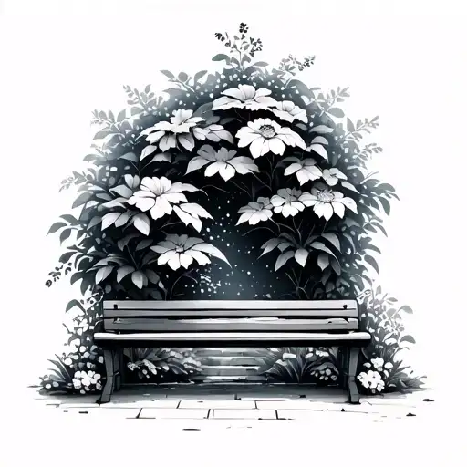 Beautiful Garden With Bench Two Shiloette