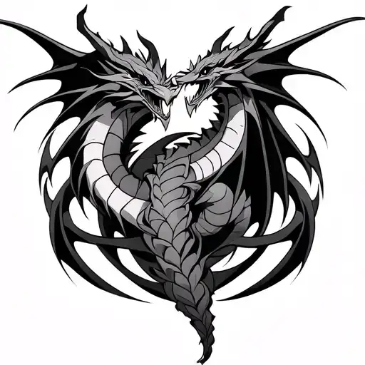 A Fusion Of Anime And Celtic Art Featuring A Dragon In A Black-grey Style