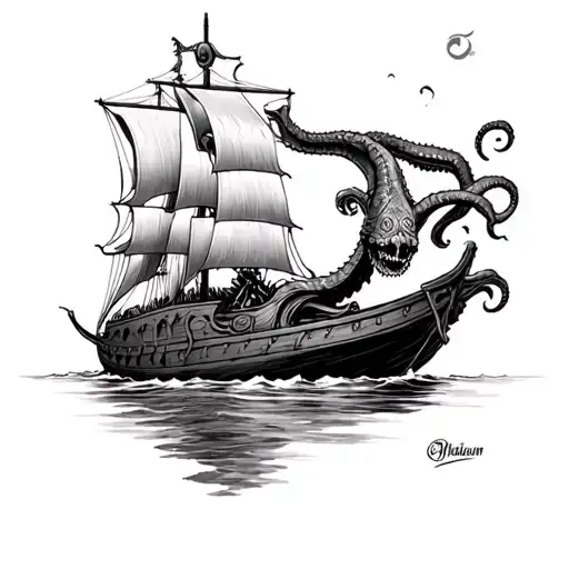 Can You Draw Me A Forearm Tattoo Of A Viking Long Boat Being Attacked By A Kraken