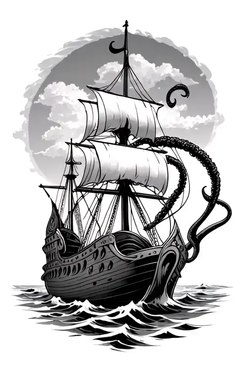 Viking Ship With Tentacle Wrapped