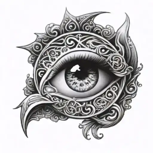 Crescent Moon And 7 Eyes Together