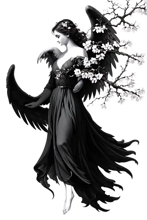 Angel With Cherry Blossom Tree
