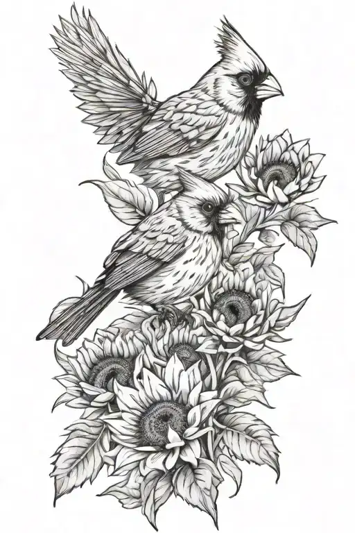 Cardinal Surrounded By Sunflowers
