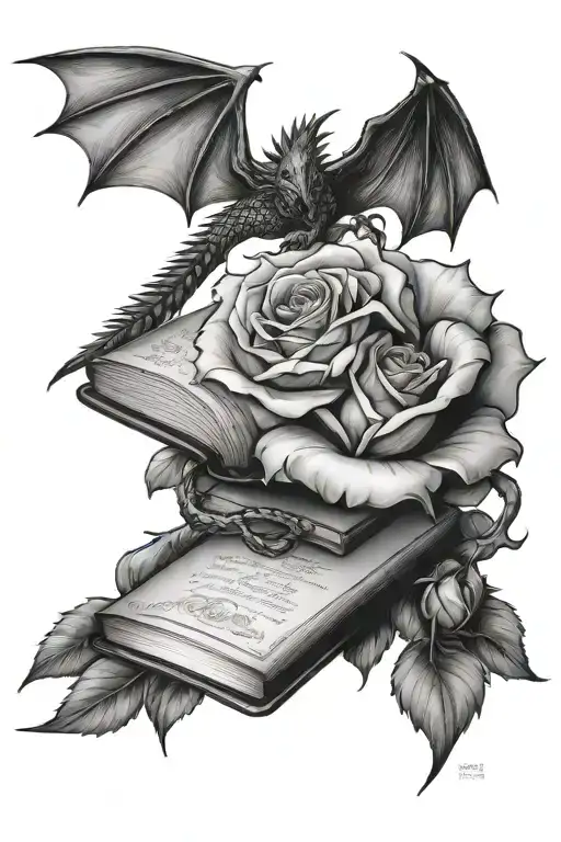 Books With Rose And Dragon Flying
