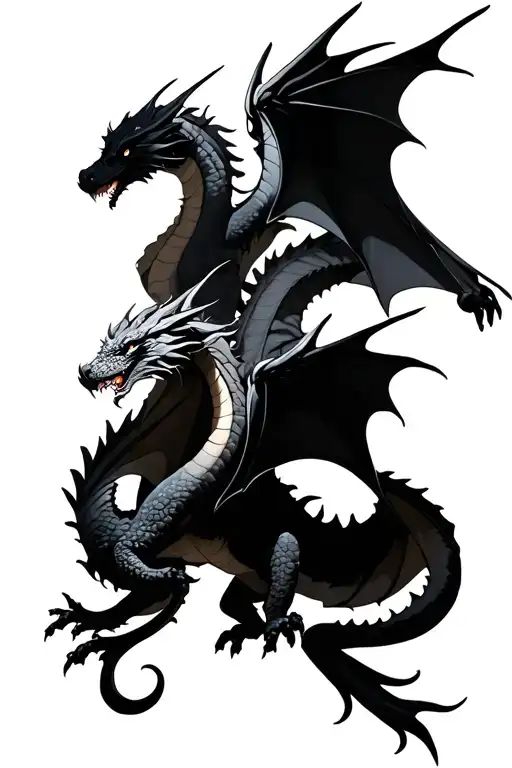 Two Female Dragons Flying