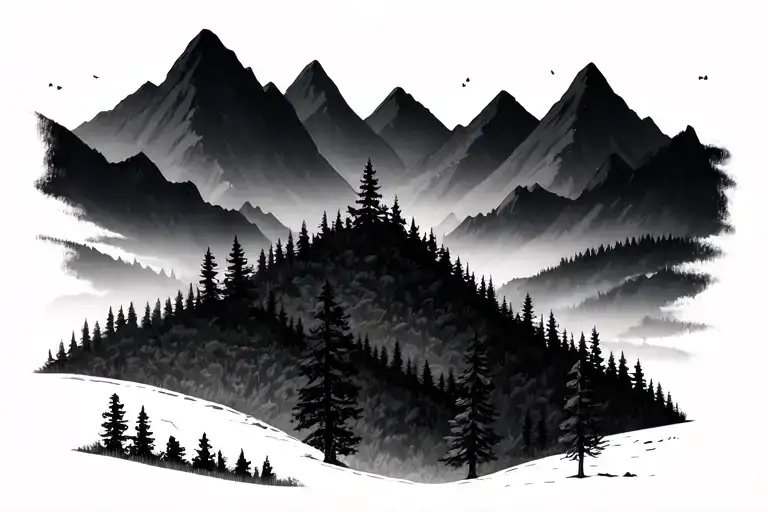 Minimal Mountain Scene With Trees