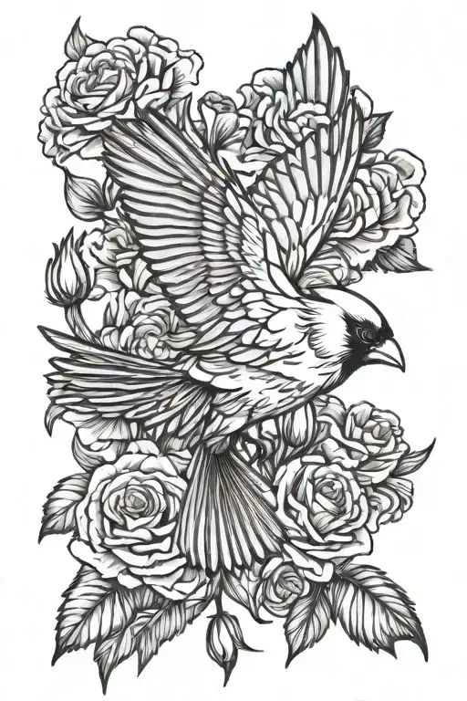 A Cardinal Flying With Carnations For A Man