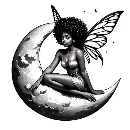 Fairy With Afro Hair Sitting On The Moon