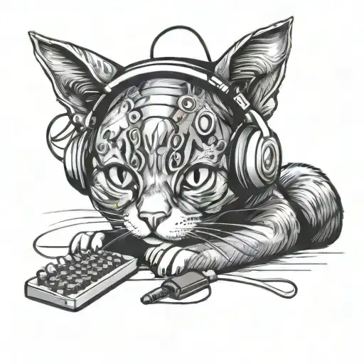 Cat Plays Computer With Gaming Headphones