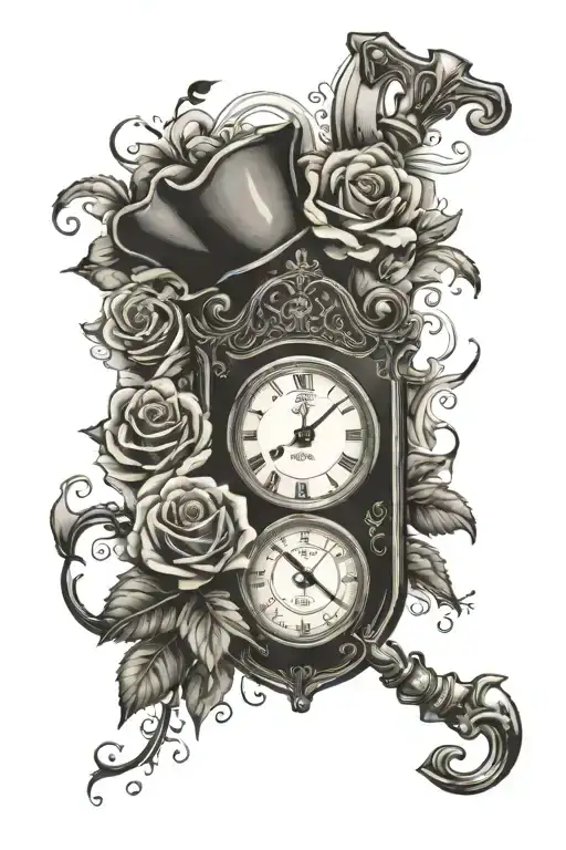 A Full Tattoo Sleeve On The Left Arm With Roses Ace Of Spades Time Clock And Compass