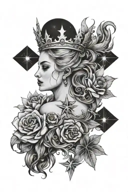 Acotar Spine Tattoo With Stars Moon And Crown Adorned