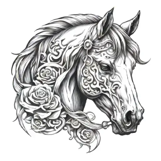 Half Flesh Half Skull Horse Head