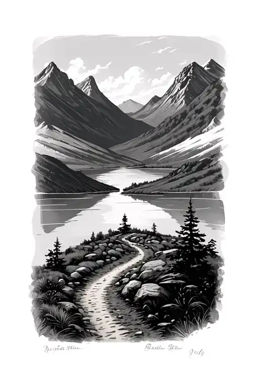 Rolling Hills With A Winding Hiking Trail Leading To A Small Body Of Water