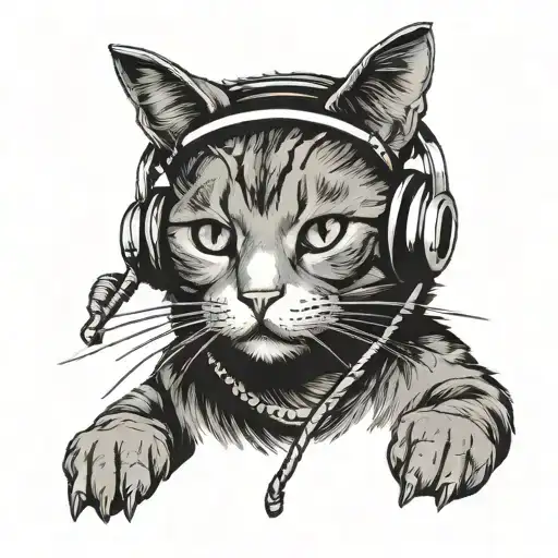 Cat Wearing Gaming Headphones Plays Computer