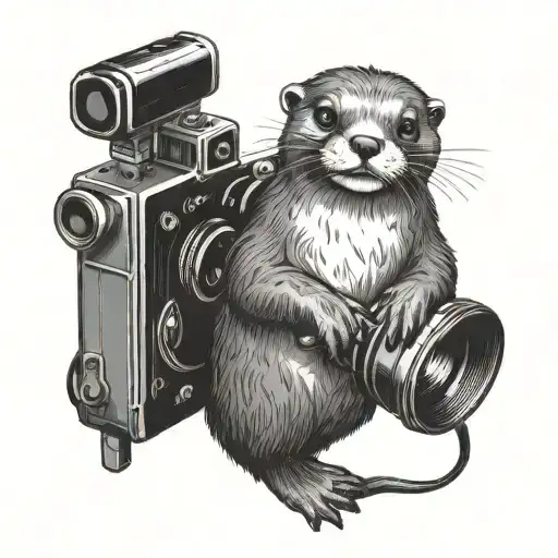 Otter Holding A Camera Tattoo Design