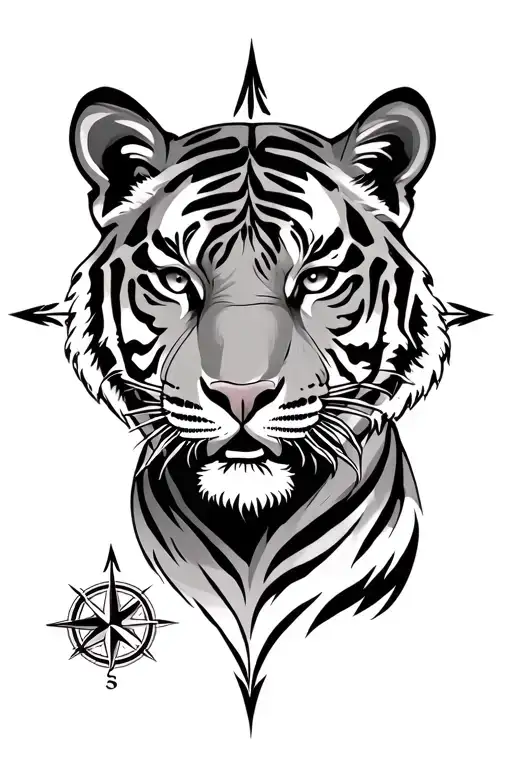 Tiger Head With Compass Rose