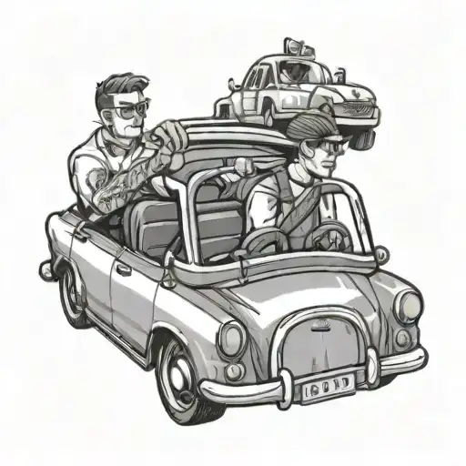 Two People Driving A Car From The Perspective Of The Backseat Tattoo Design