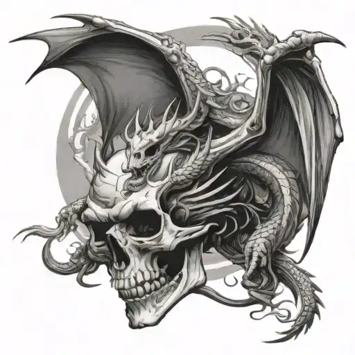 Skull And Dragon Flying