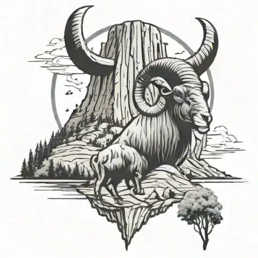 Devil's Tower With A Ram Standing