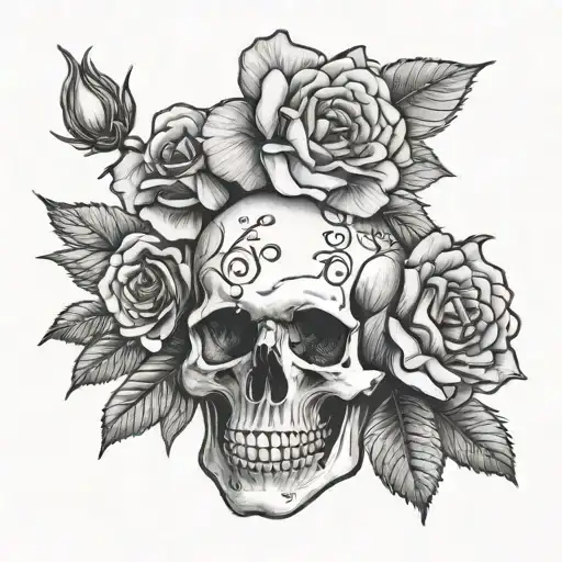 Shaylee Name Going Through With A Wild Rose And Skull